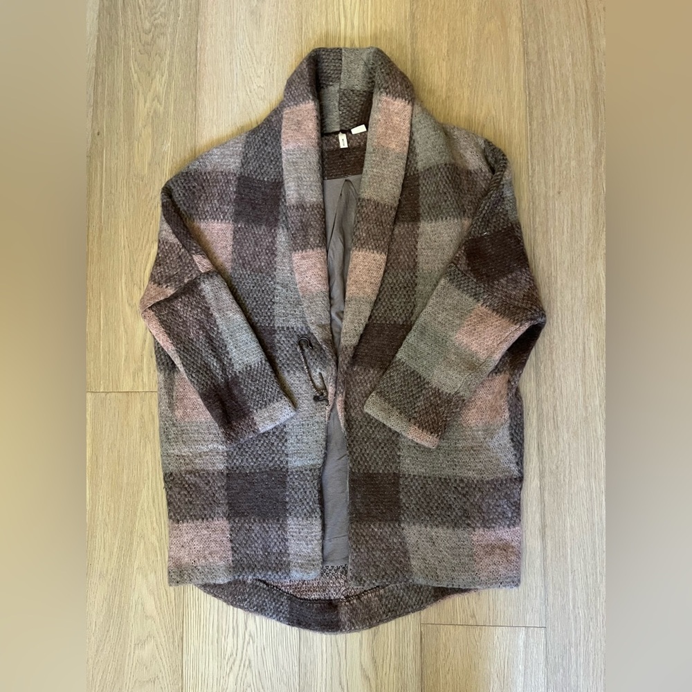 anthro moth woodland walk plaid sweater coat，size xsmall petite